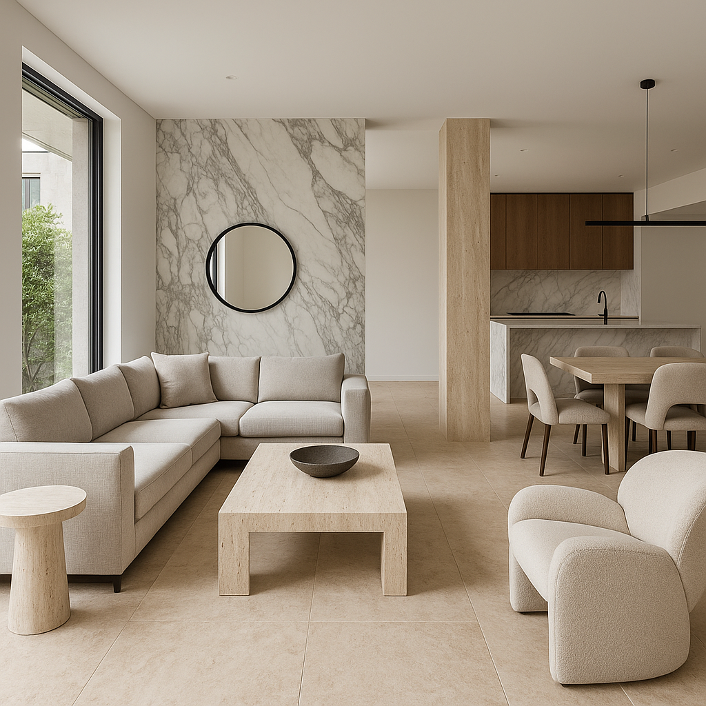 5 Timeless Ways to Use Marble & Travertine in Open-Plan Living Spaces