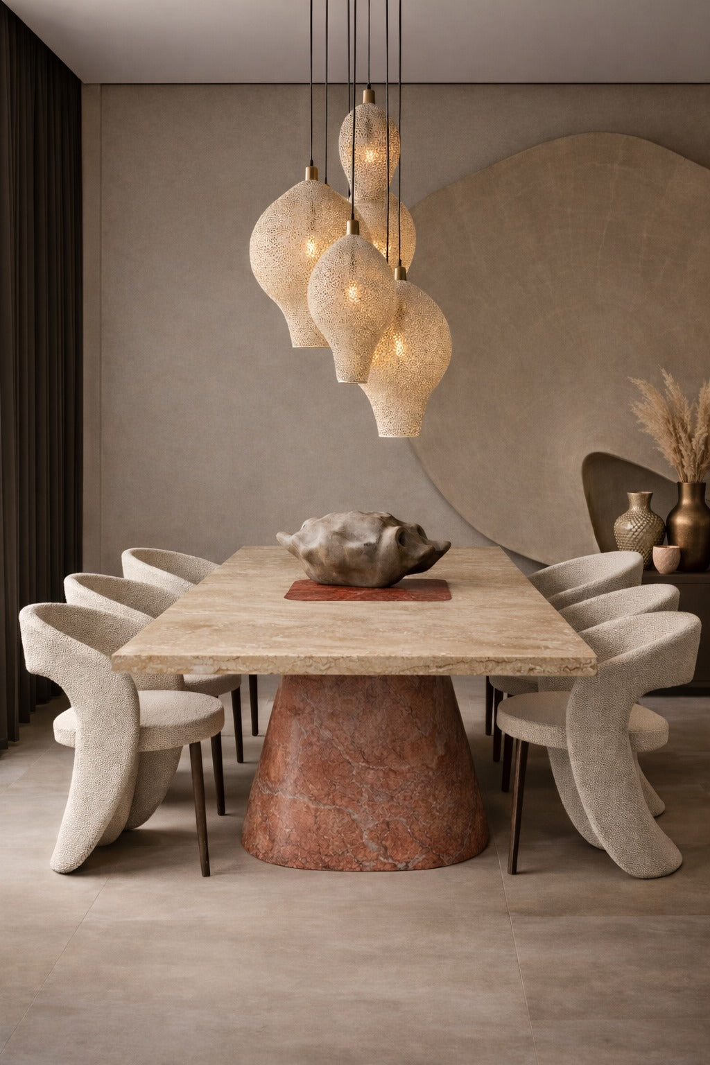 Vivian Rectangular Red Travertine Dining Table