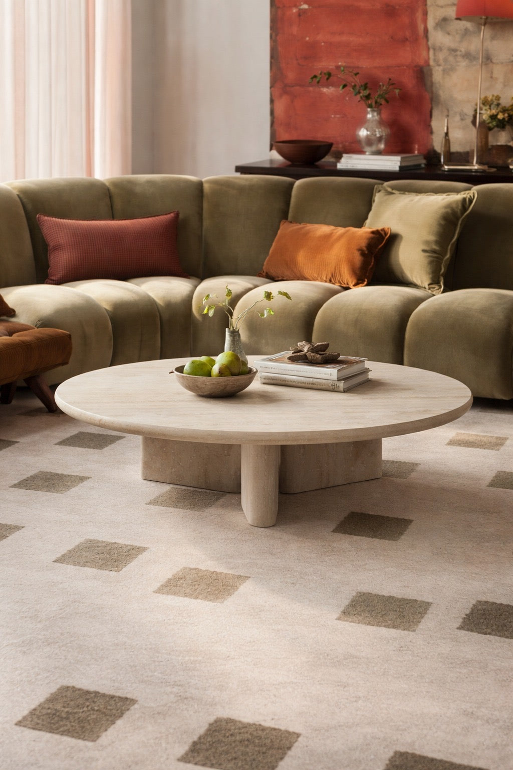 Prism Travertine Round Coffee Table