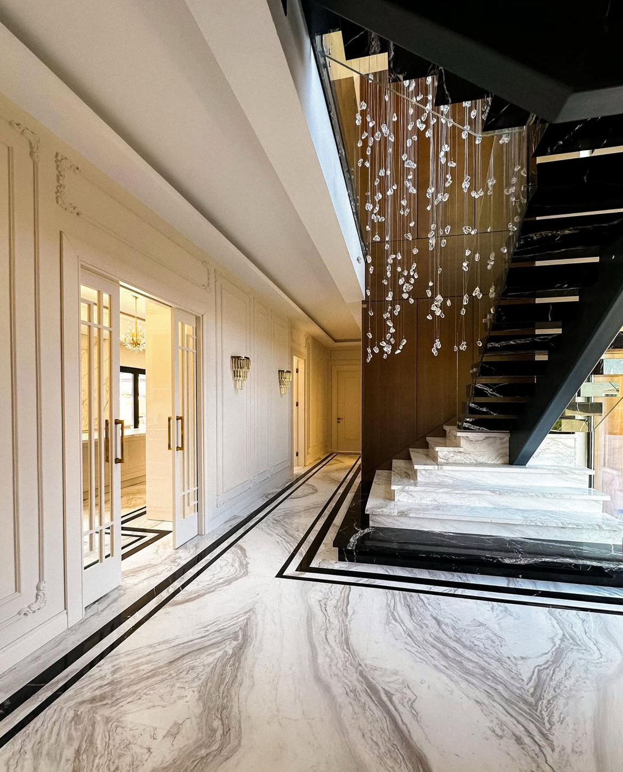 Our Custom Project For Interior Designer - Alexander Black & Volakas Marble – A Luxurious Choice for Staircase & Flooring Design