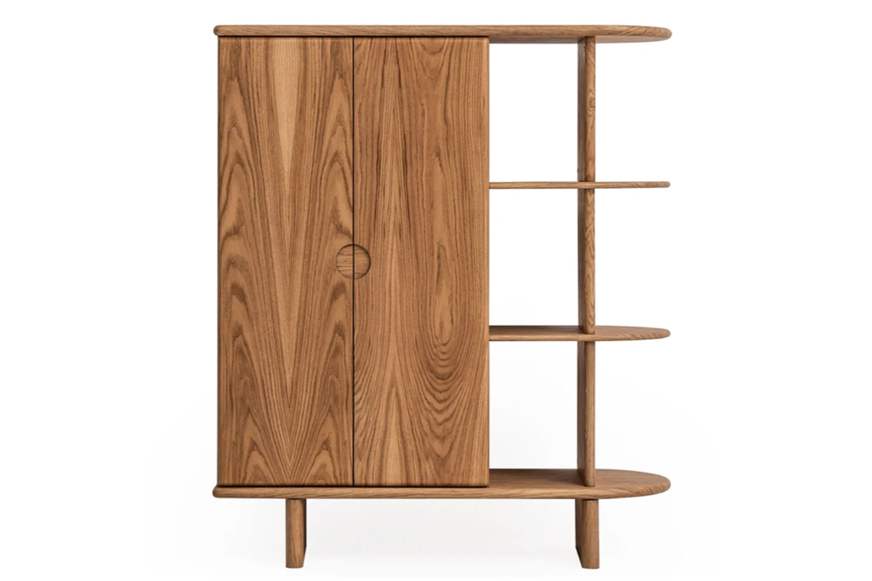 Oak Veneer Wood Vitrine Cabinet