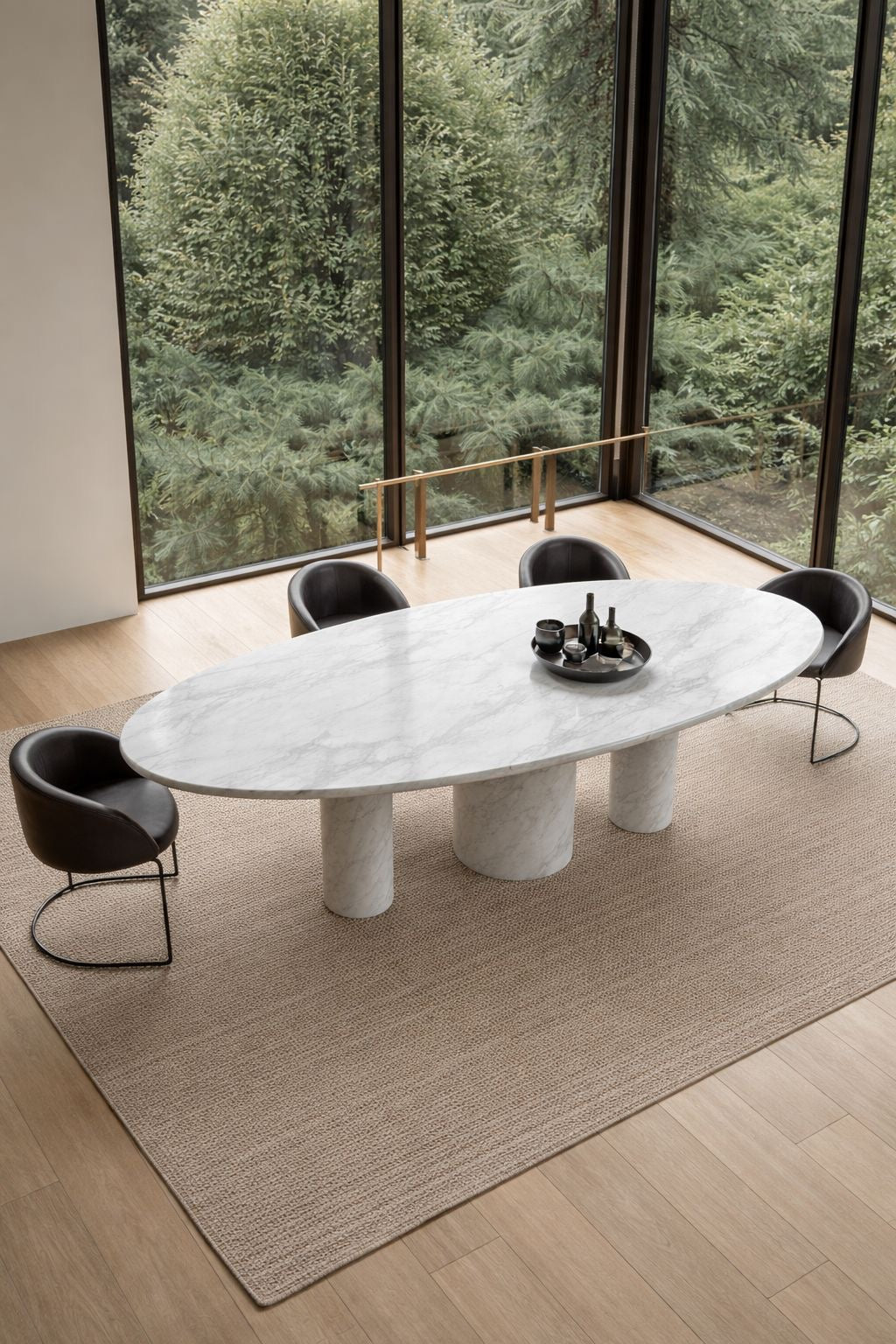 Pietra Tre Italian Carrara White Marble Oval Dining Table