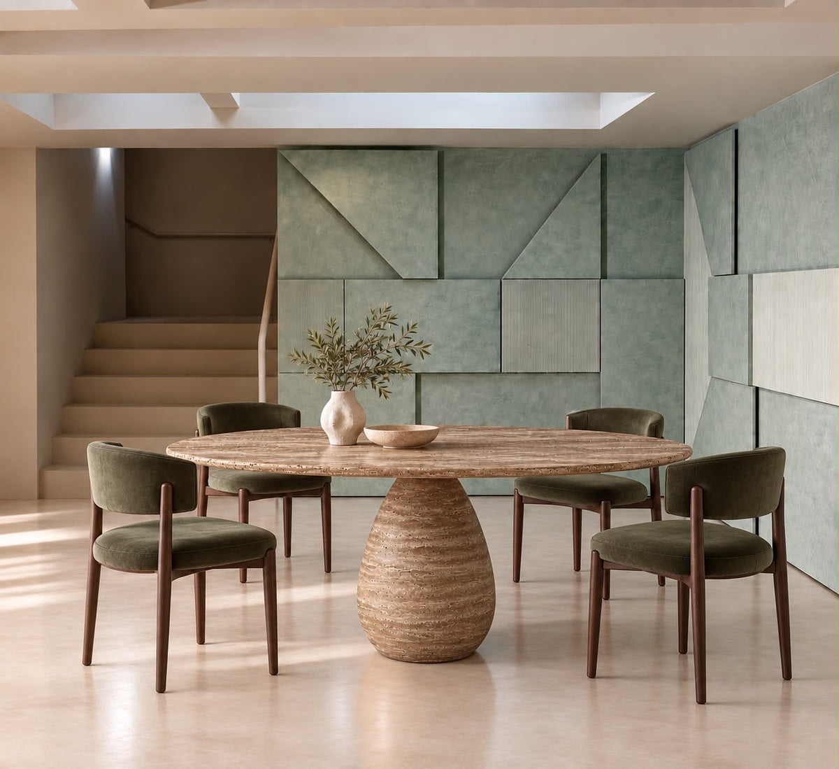 Pearl Noche Travertine Round Dining Table