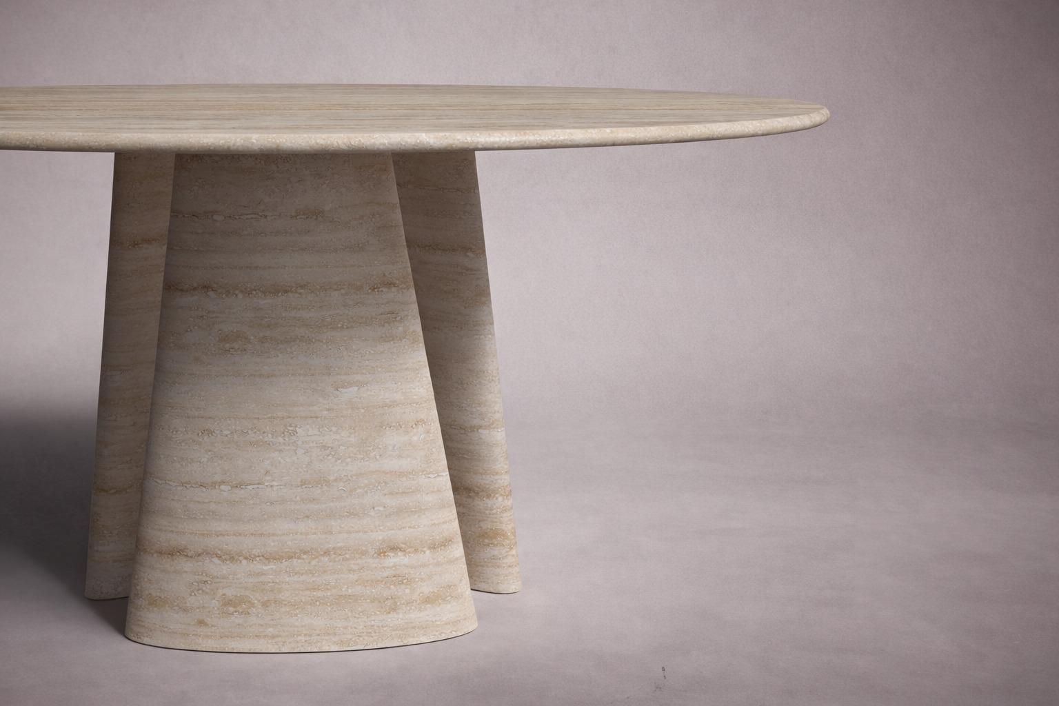 Guasha Travertine Round Dining Table