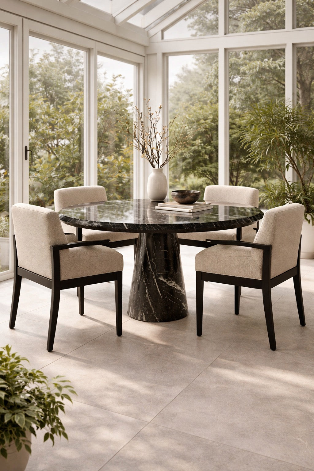 Castle Round Alexander Black Marble Dining Table