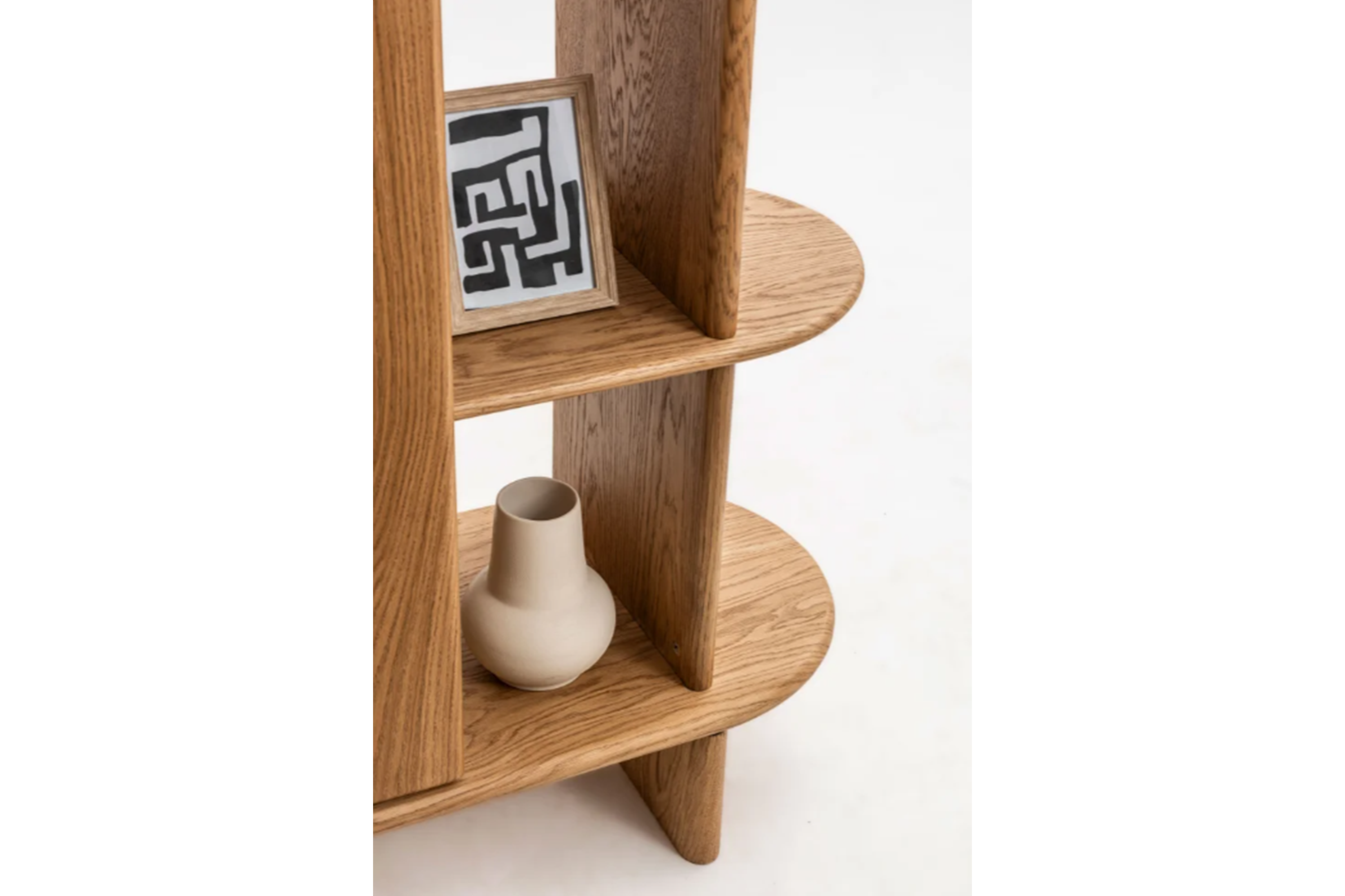 Oak Veneer Wood Vitrine Cabinet