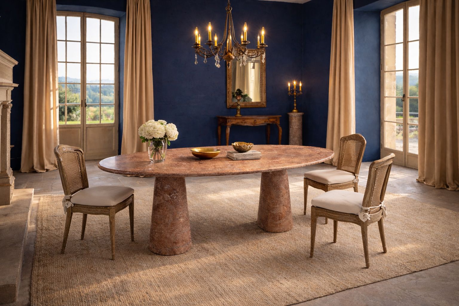 Élégance de Pierre Roter Travertin Ovaler Esstisch