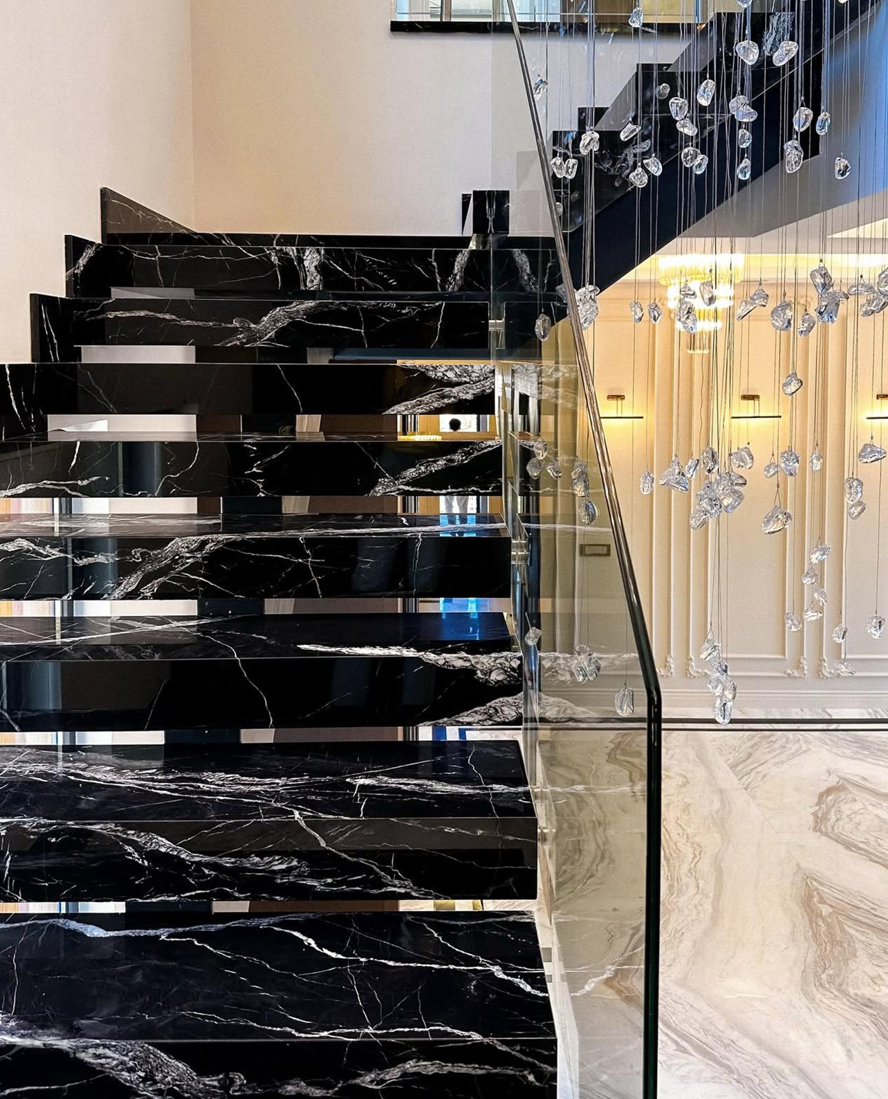 Our Custom Project For Interior Designer - Alexander Black & Volakas Marble – A Luxurious Choice for Staircase & Flooring Design