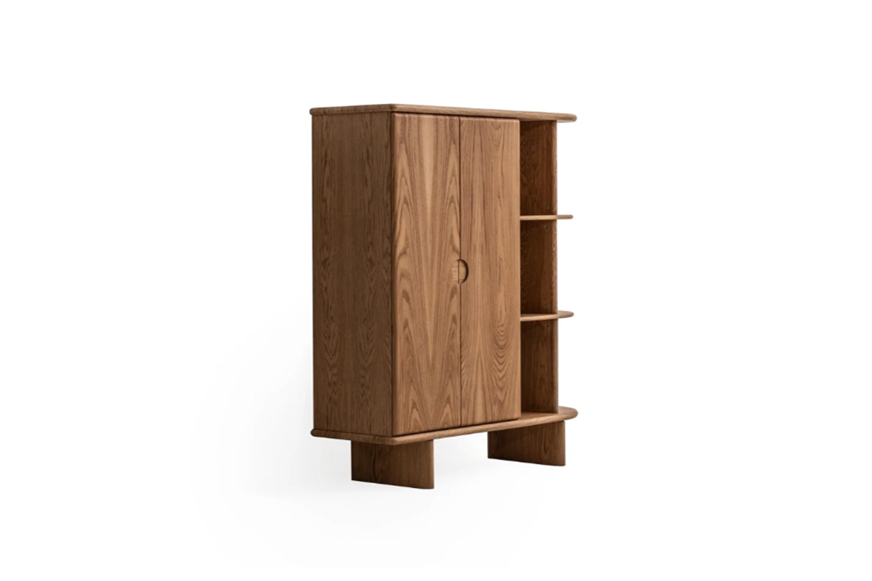 Oak Veneer Wood Vitrine Cabinet