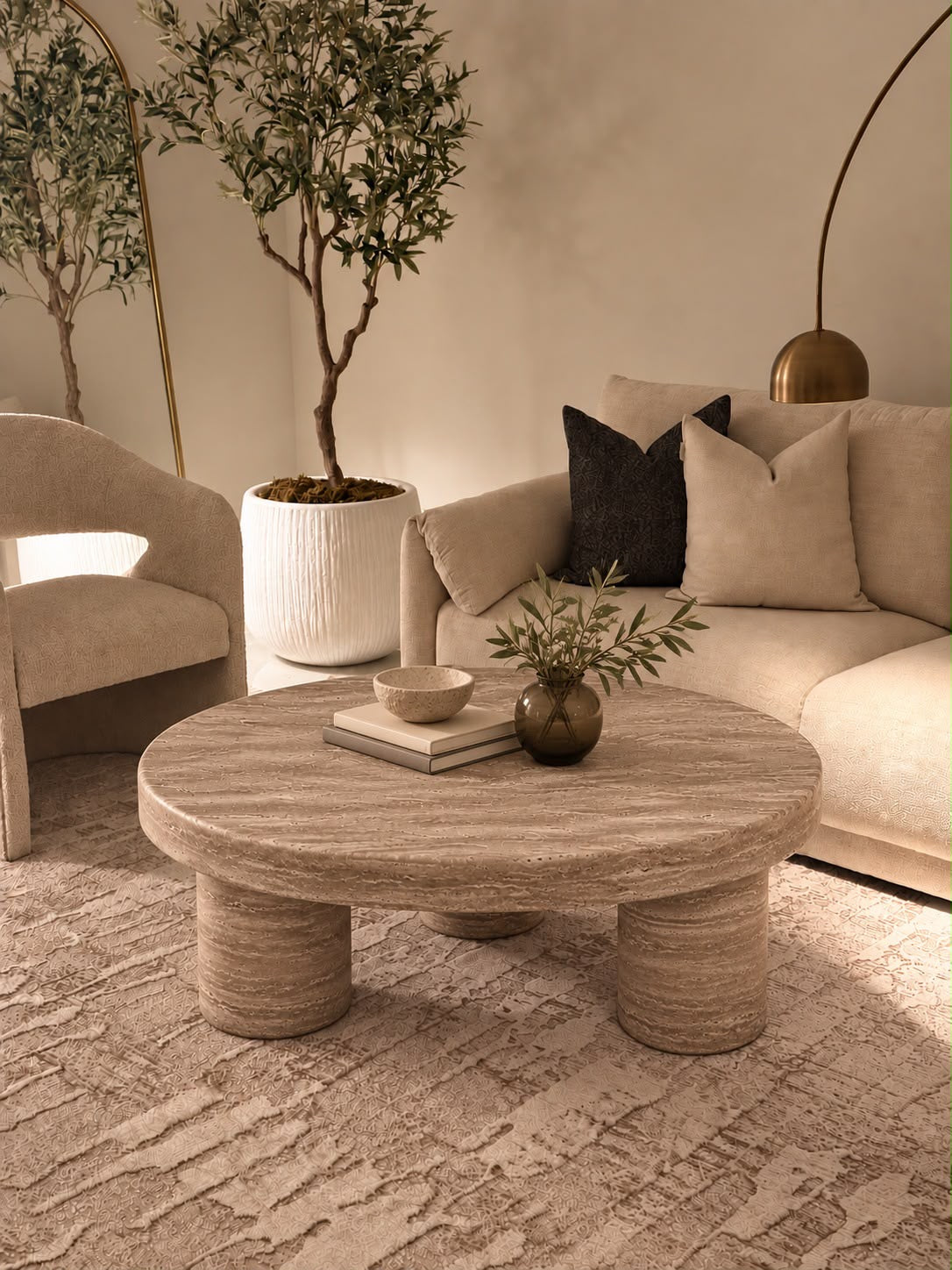 Bora Noche Travertine Round Coffee Table