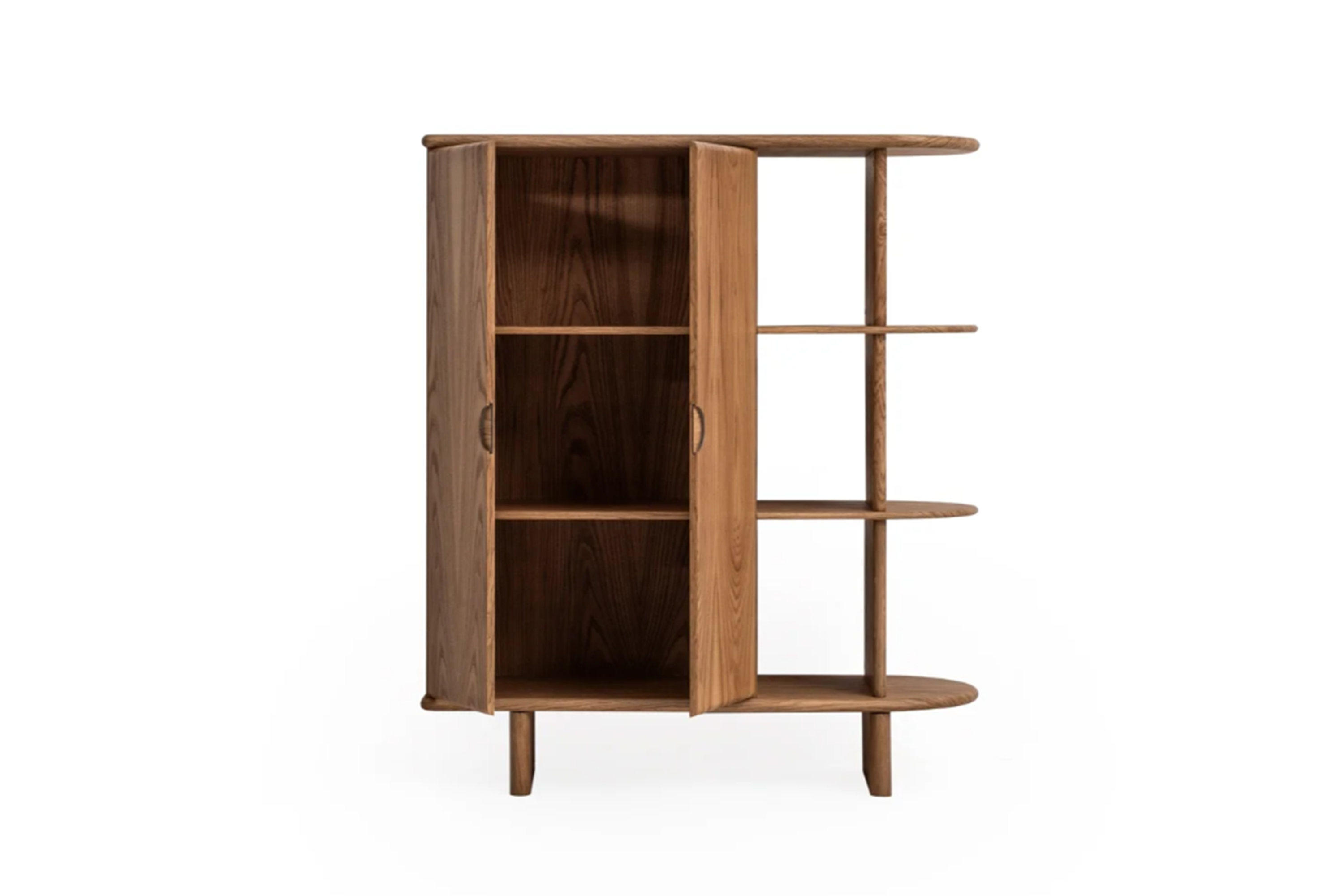 Oak Veneer Wood Vitrine Cabinet
