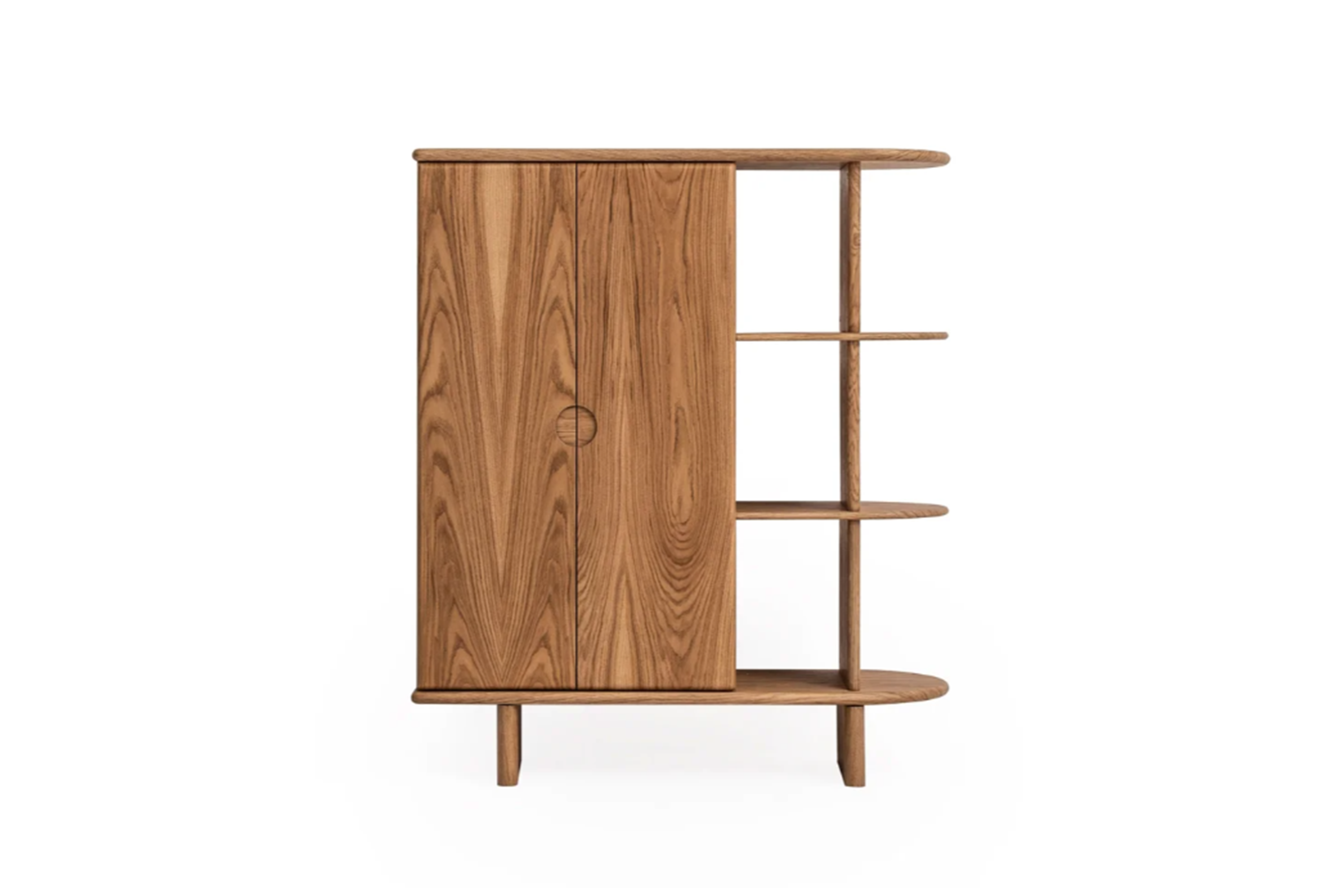 Oak Veneer Wood Vitrine Cabinet