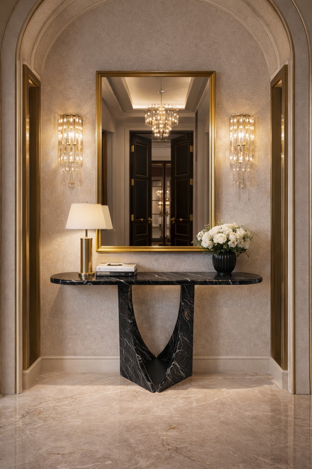 Manchot Alexander Black Marble Console Table