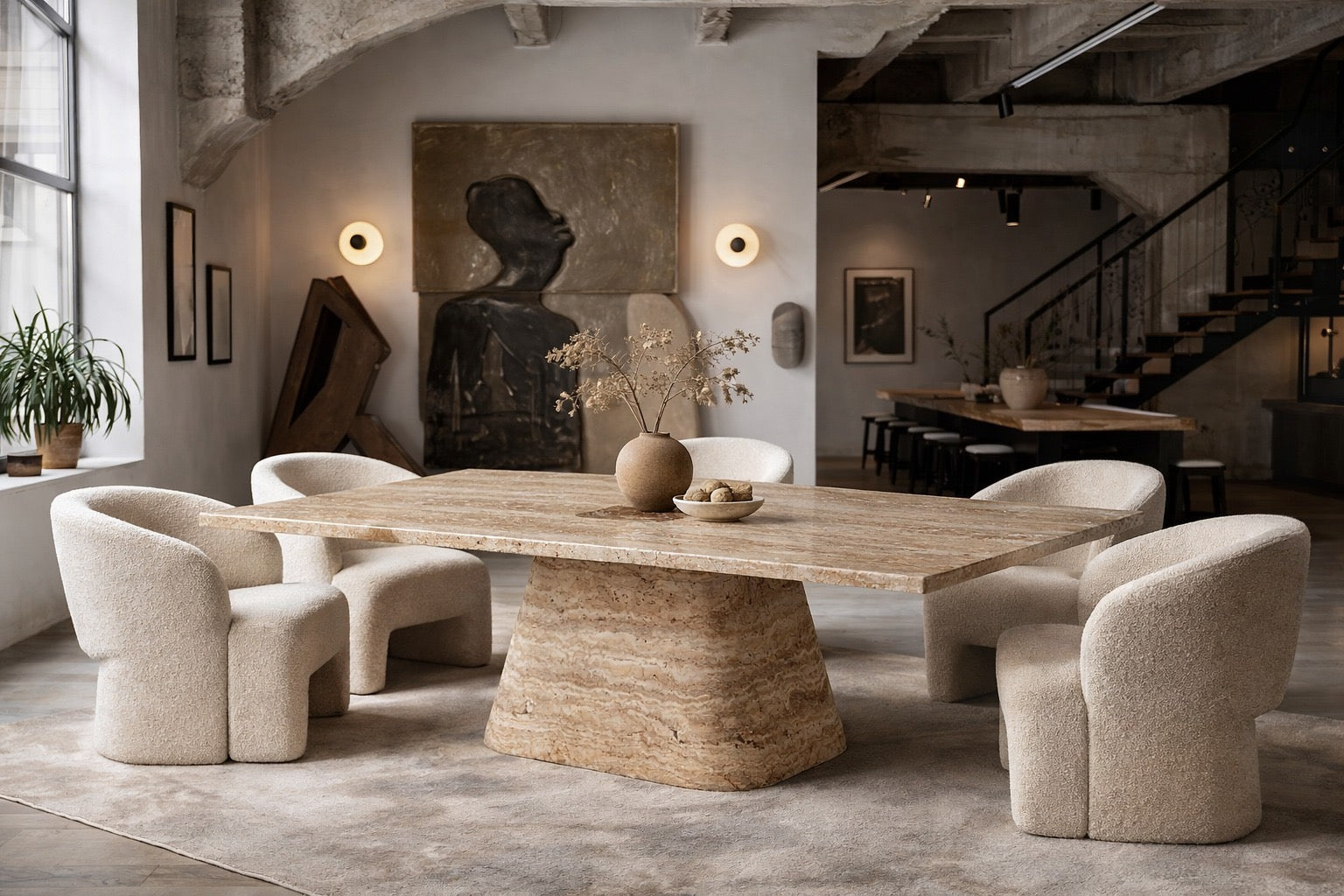 Vivian Rectangular Noche Travertine Dining Table