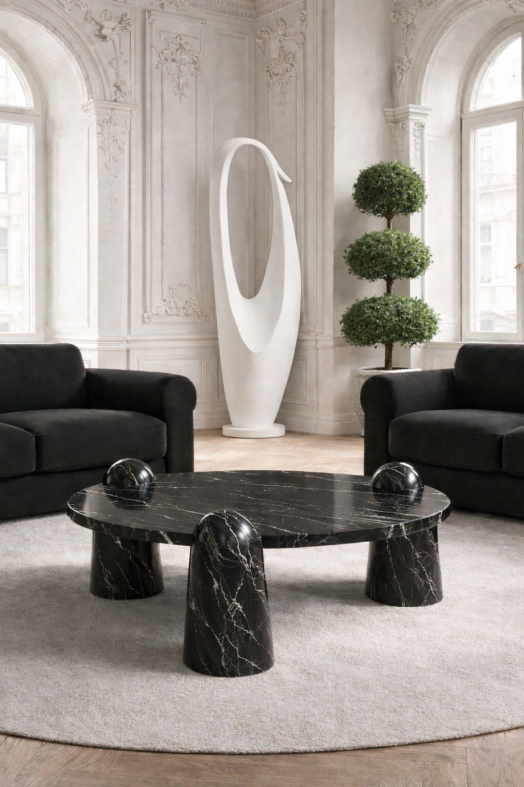 Bonna Alexander Black Marble Round Coffee Table