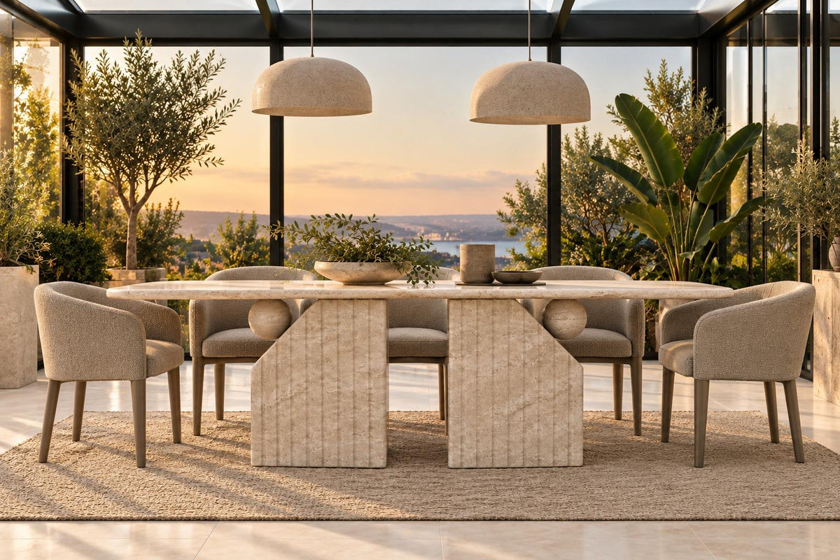 Nida Rectangular Travertine Dining Table