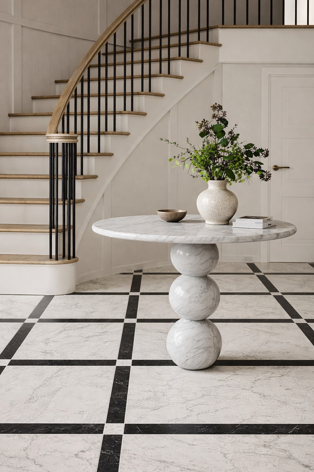 Cess Italian Carrara White Marble Round Table