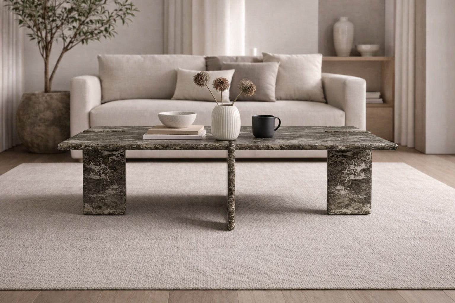 Luna Rectangular Emperador Dark Marble Coffee Table