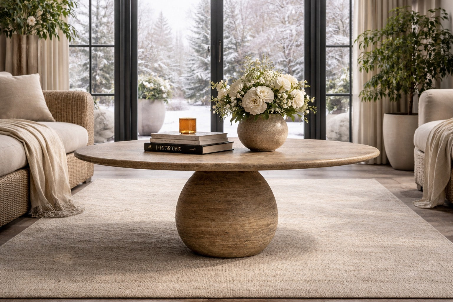 Pearl Noche Travertine Round Coffee Table