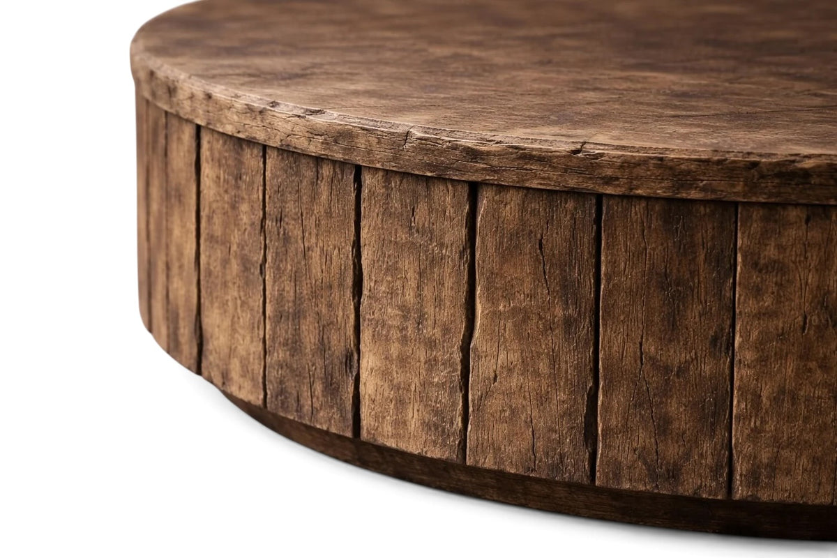 reclaimed wood round coffee table. round reclaimed wood coffee table. handmade reclaimed wood round coffee table. custom reclaimed wood round coffee table. solid wood round coffee table. rustic reclaimed wood round coffee table. low profile round coffee table in reclaimed wood. round coffee table made from reclaimed wood. modern organic reclaimed wood round coffee table. farmhouse reclaimed wood round coffee table