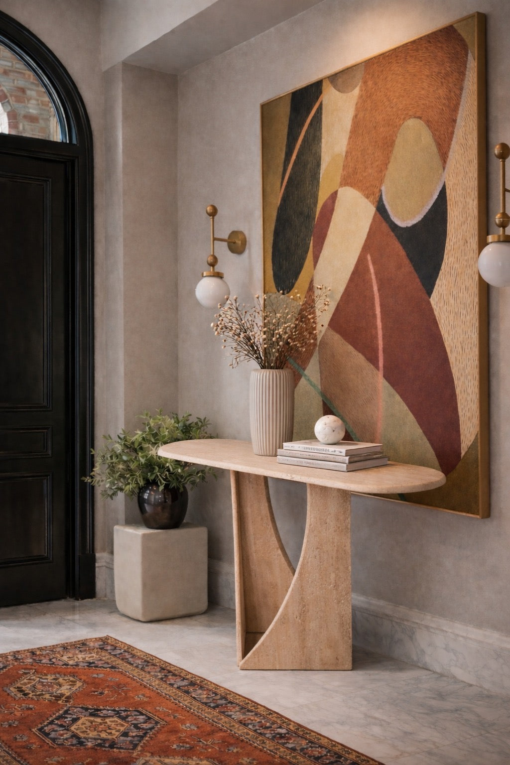 Manchot Travertine Console Table