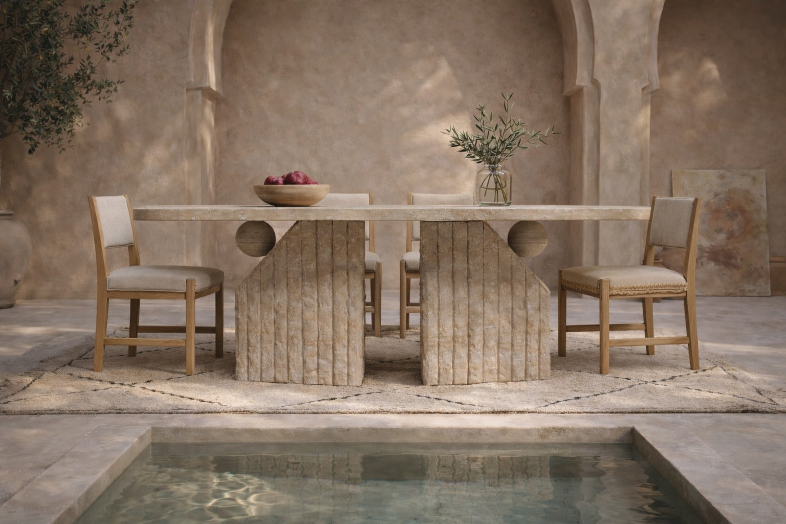 Nida Rectangular Travertine Dining Table