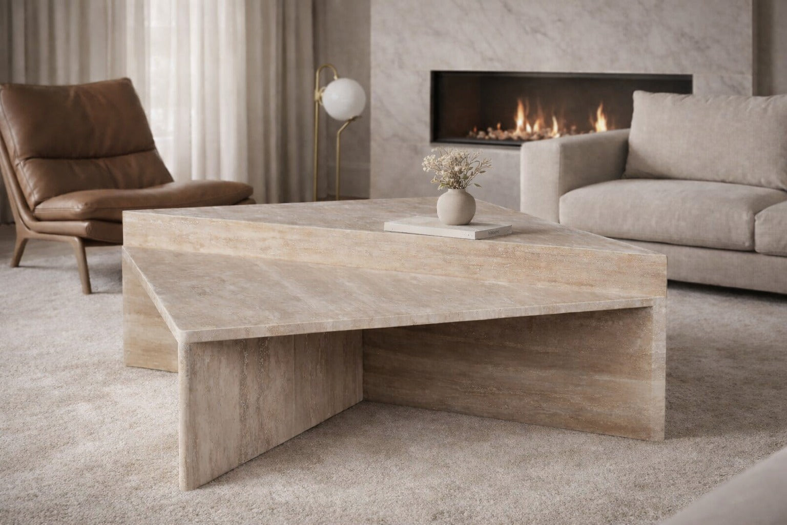 Triangle Duo Travertine Coffee Table