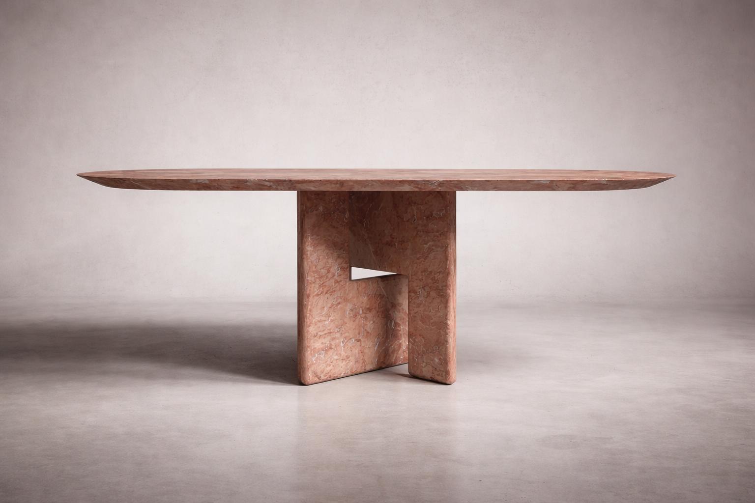 Pang Red Travertine Oval Dining Table