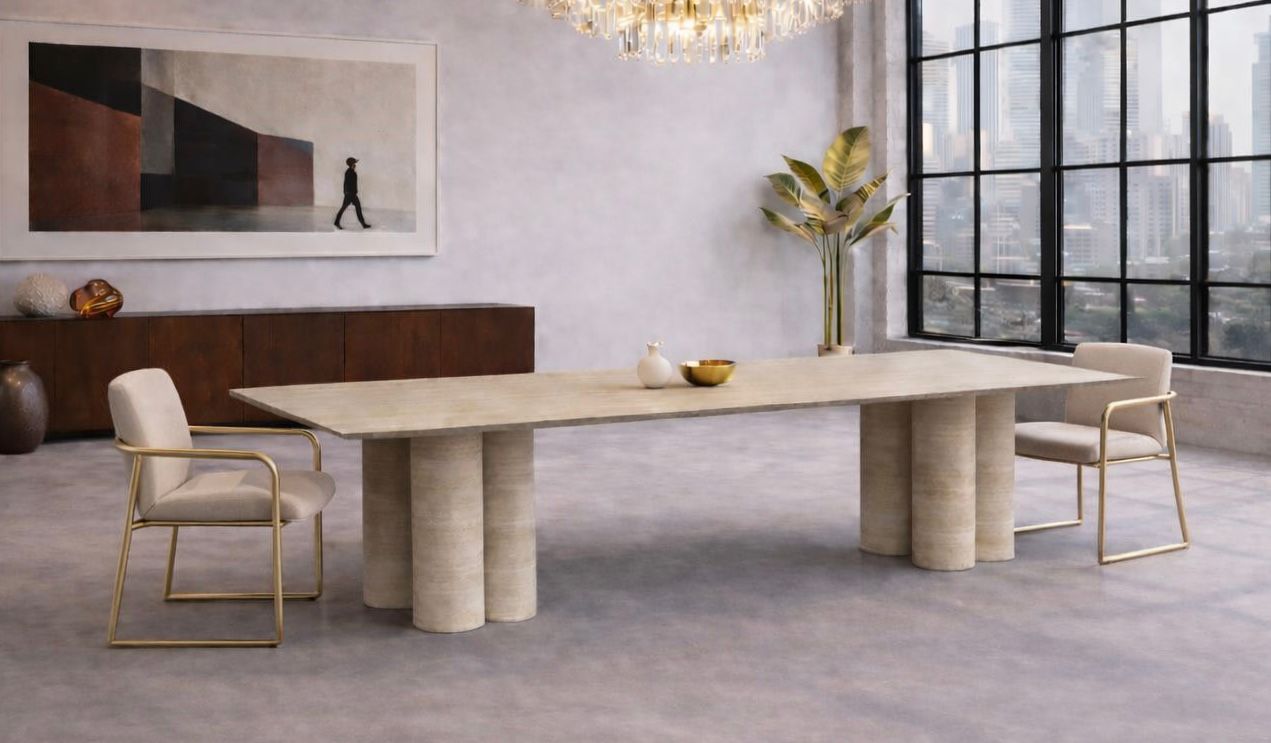 Triverta Rectangular Travertine Dining Table