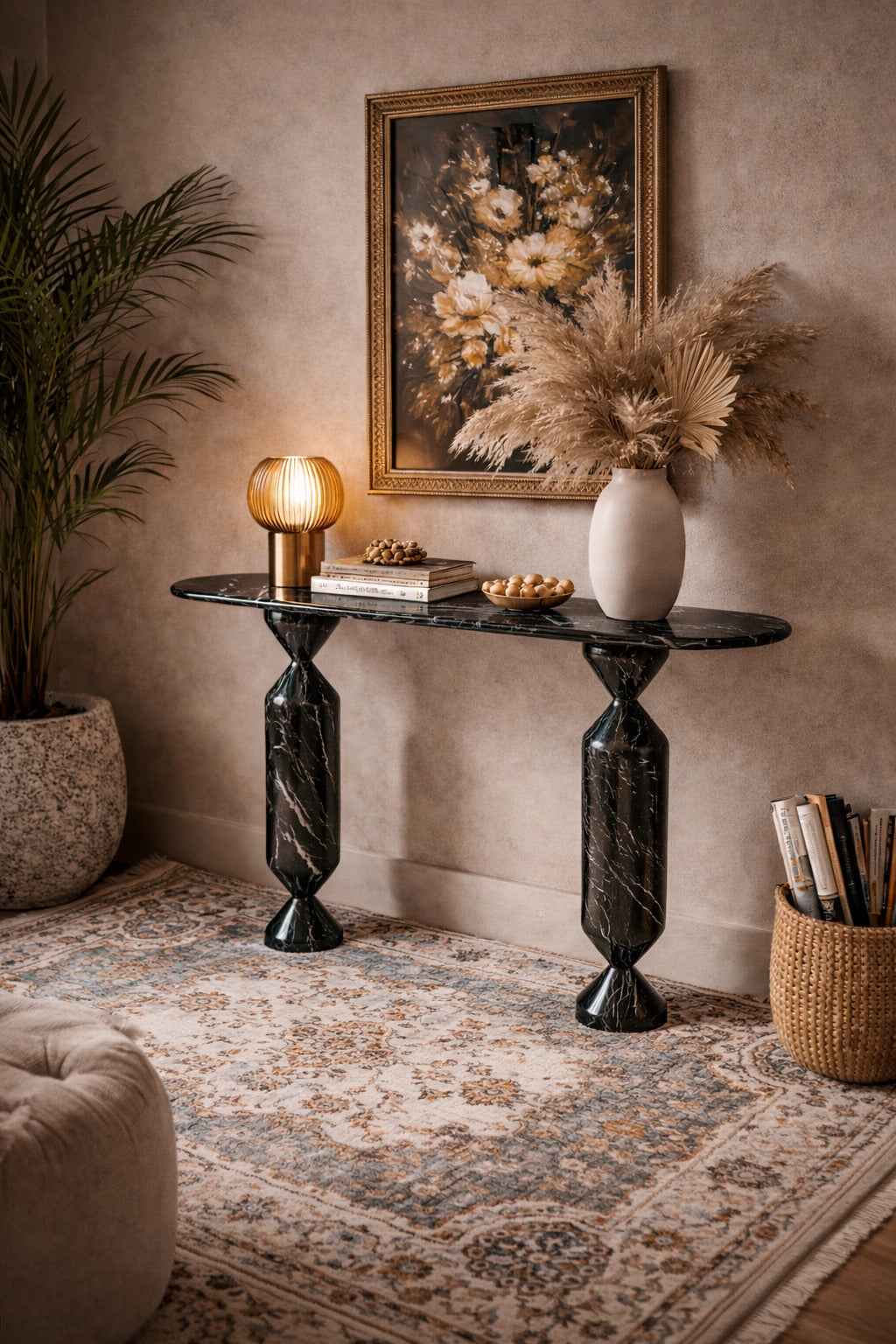 Pyra Alexander Black Marble Console Table