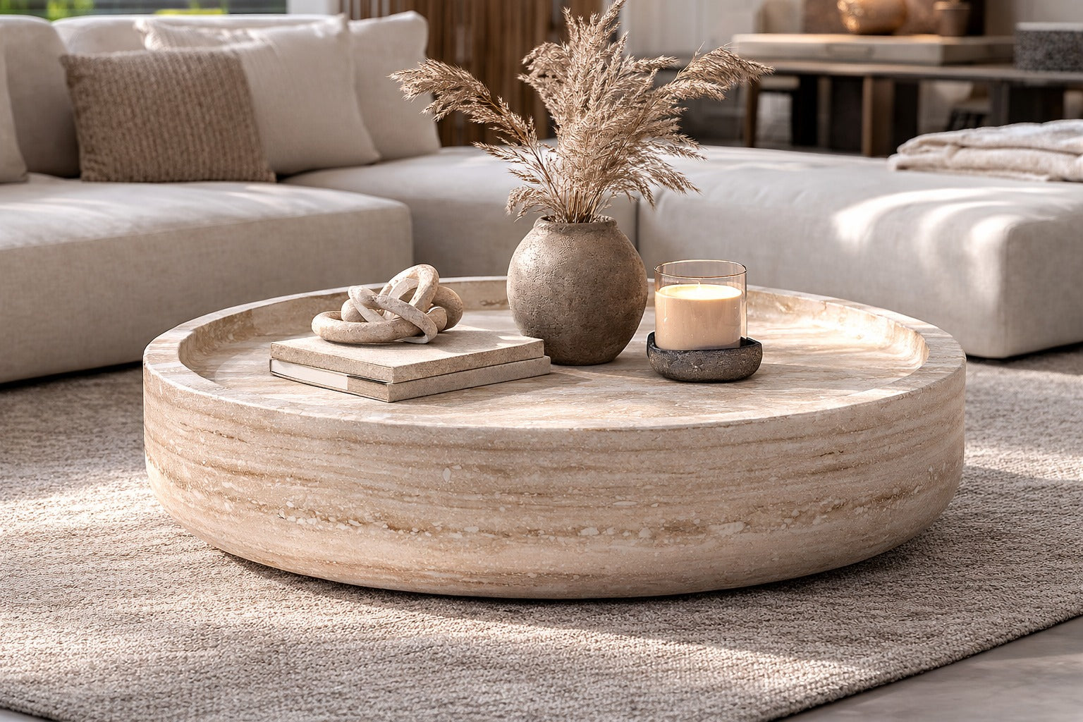 Runder Couchtisch Oleo Travertin