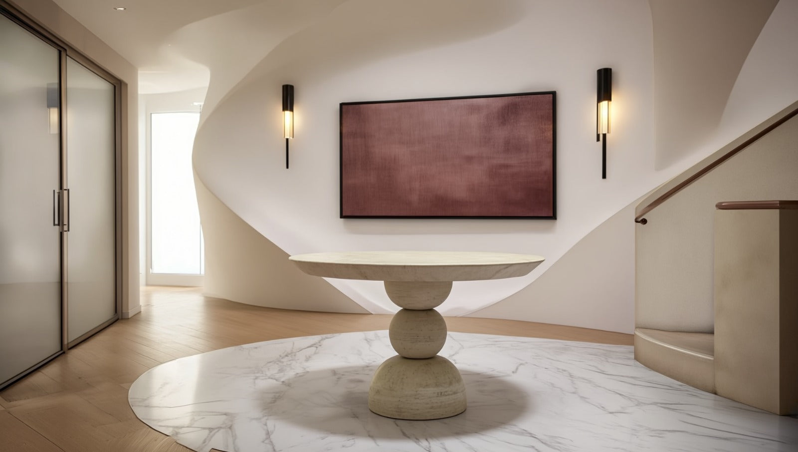Pebbles Travertine Round Dining Table