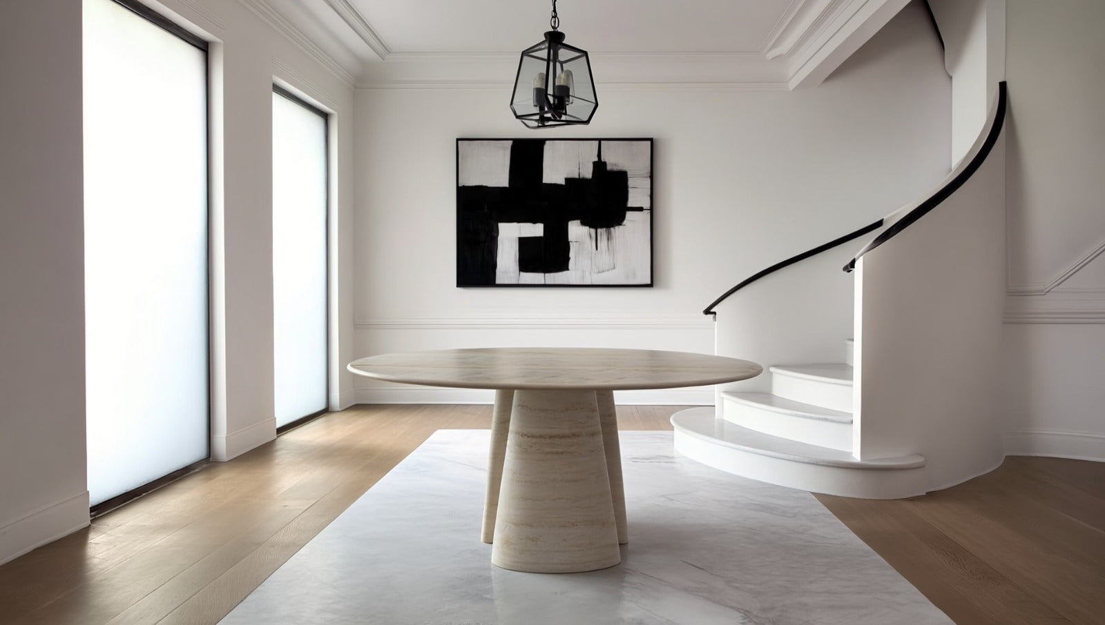 Guasha Round Travertine Dining Table