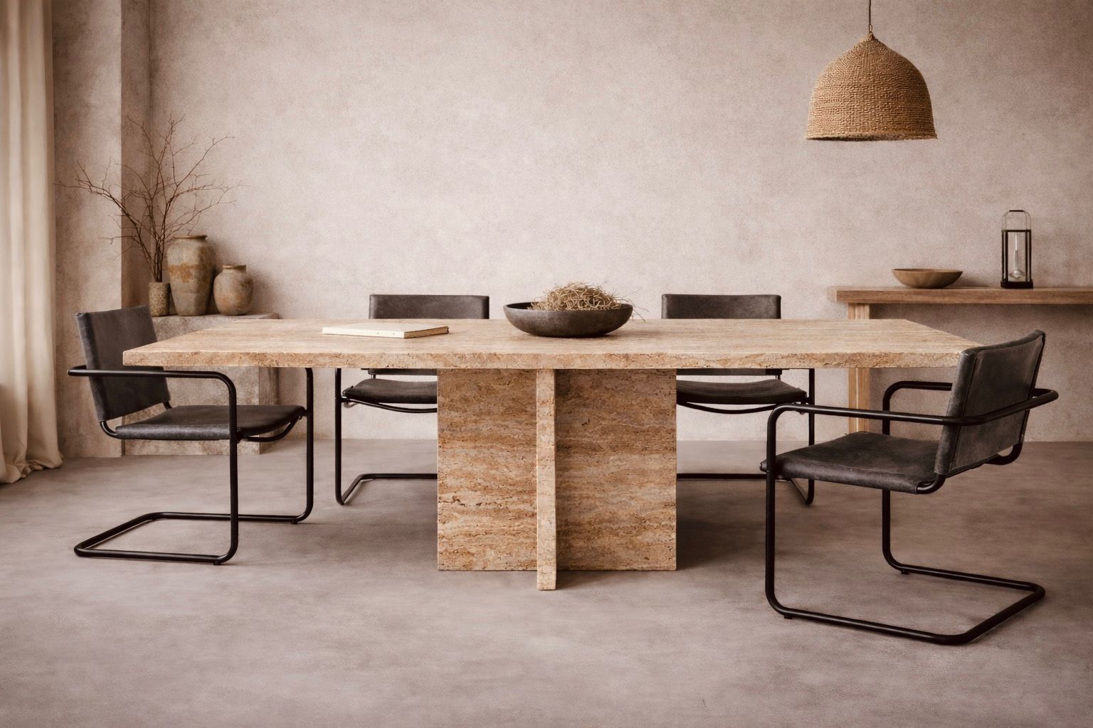 Translucent Rectangular Travertine Dining Table