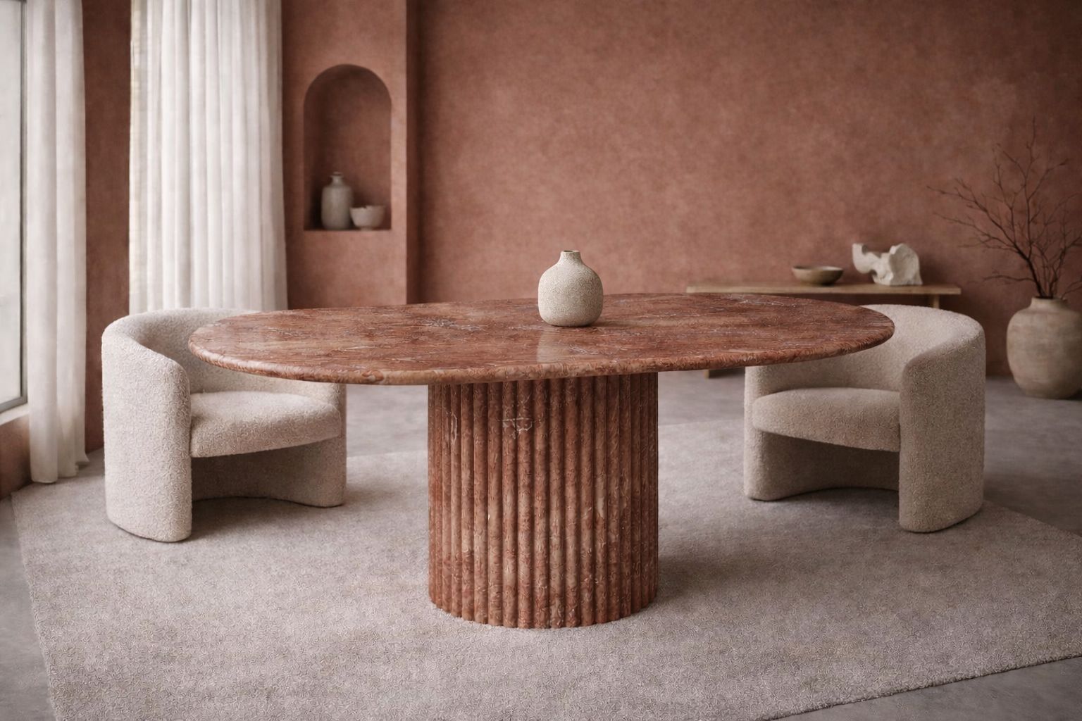 Aurelia Oval Red Travertine Dining Table