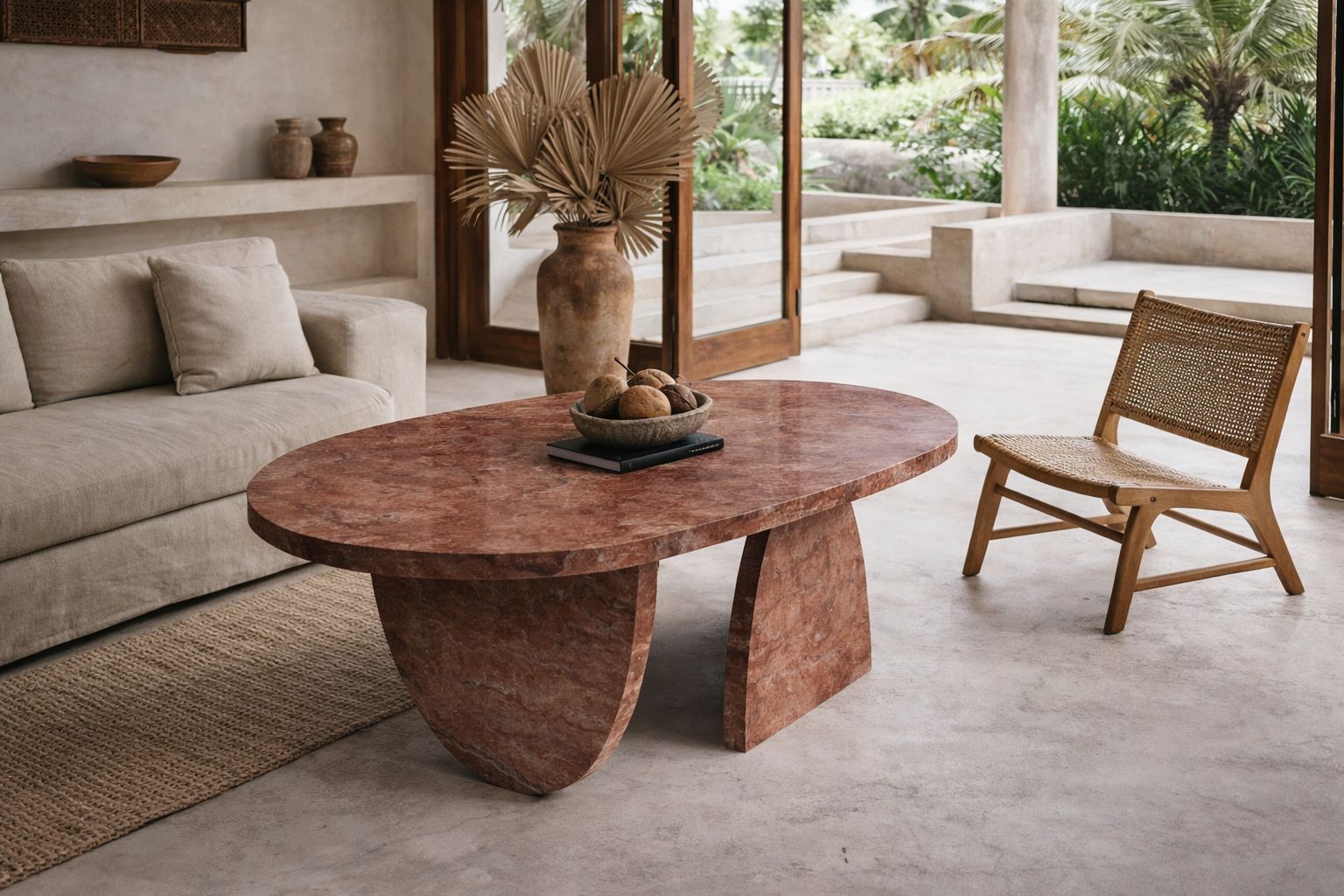 Pilar Red Travertine Oval Coffee Table