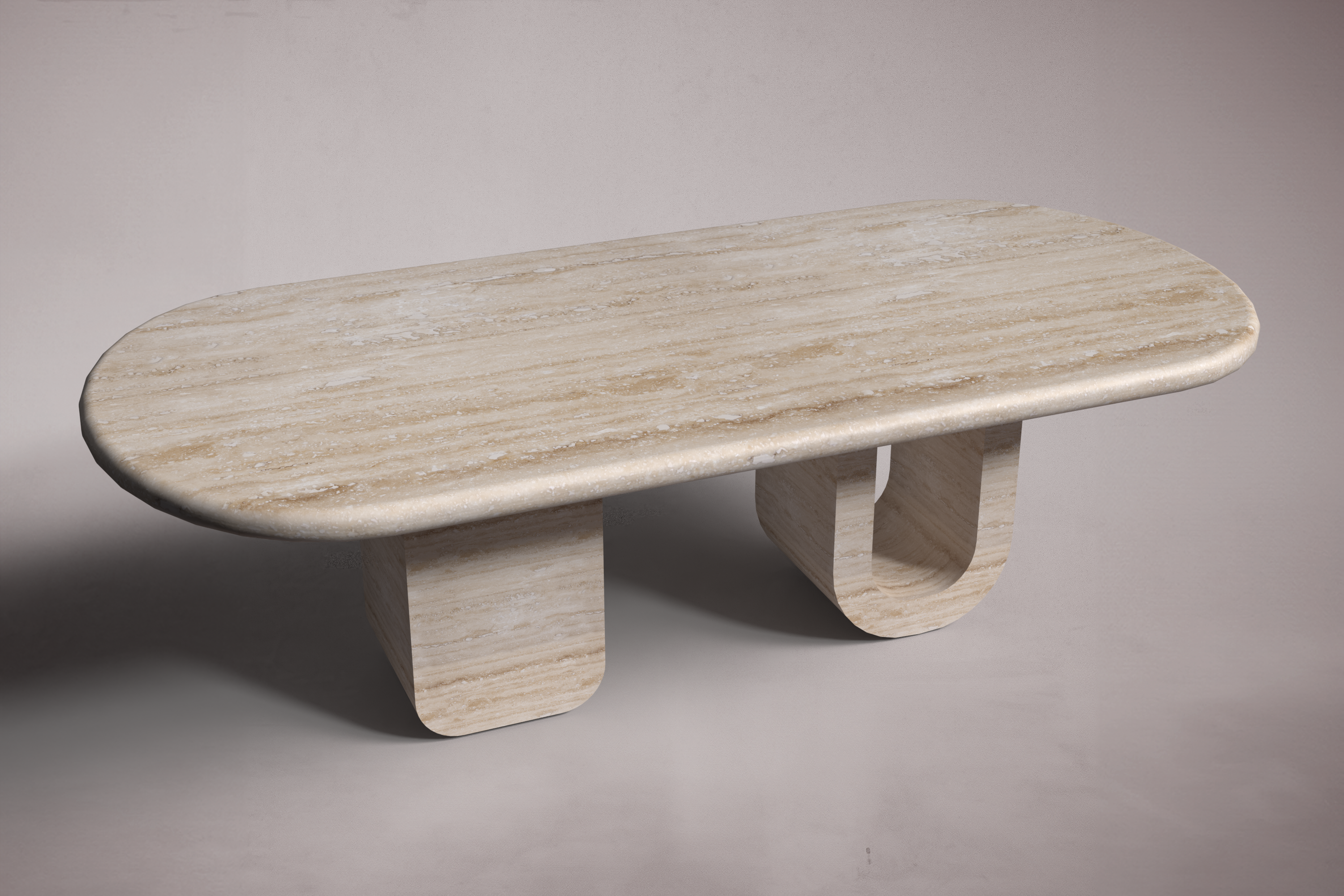Blanc Travertine Oval Dining Table