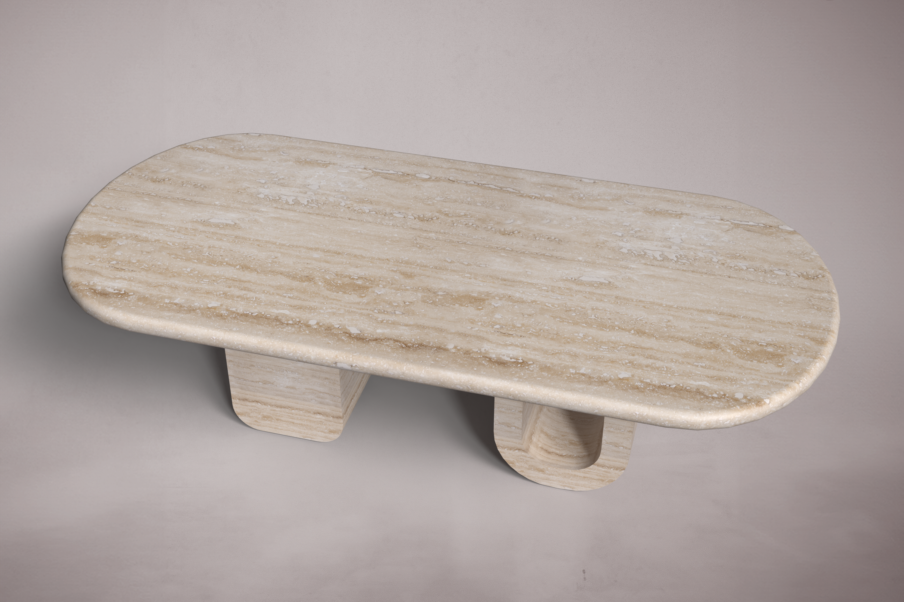 Blanc Travertine Oval Dining Table