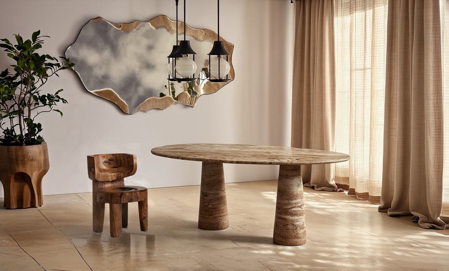 Élégance de Pierre Travertine Oval Dining Table
