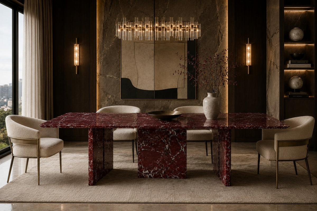 red marble dining table. rectangular red marble dining table. red marble table. red marble living room table. marble dining table. custom red marble dining table. custom marble dining table.