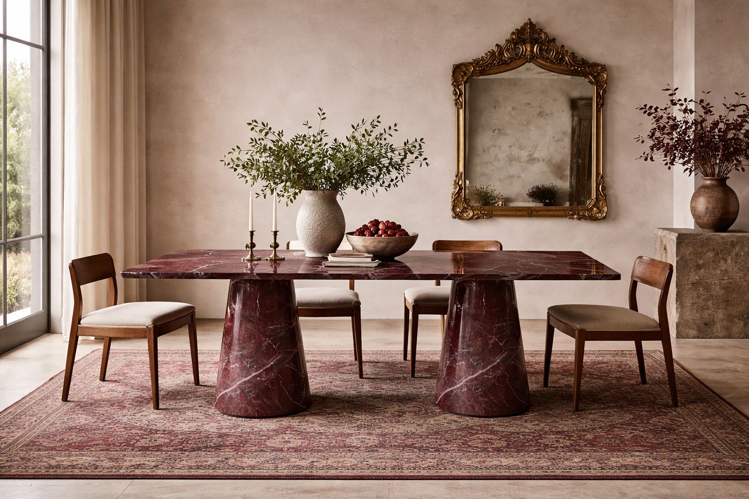 rosso levanto marble dining table. rectangular marble dining table. red marble dining table. red marble living room table. marble dining table.