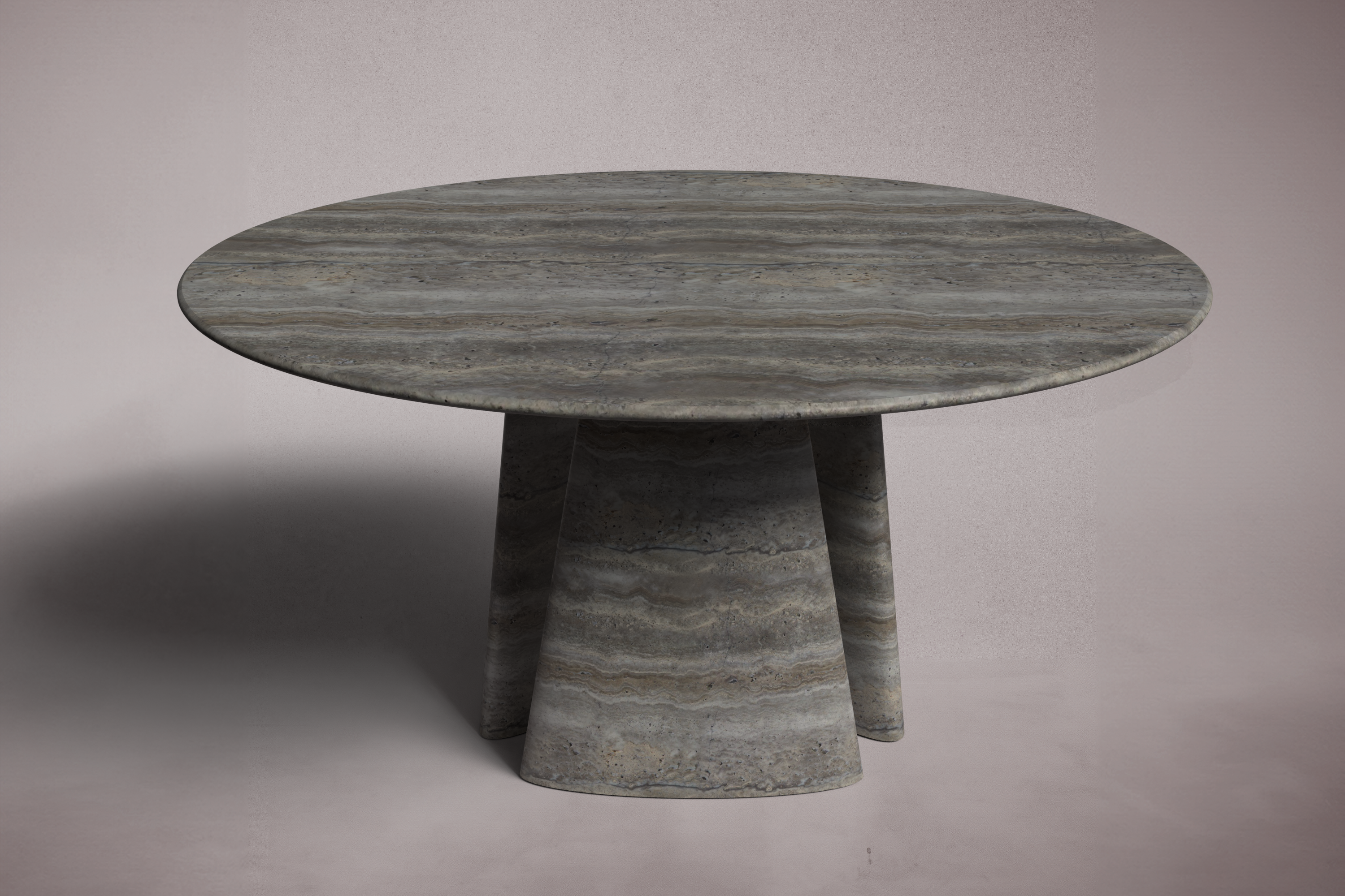 Guasha Silver Travertine Round Dining Table