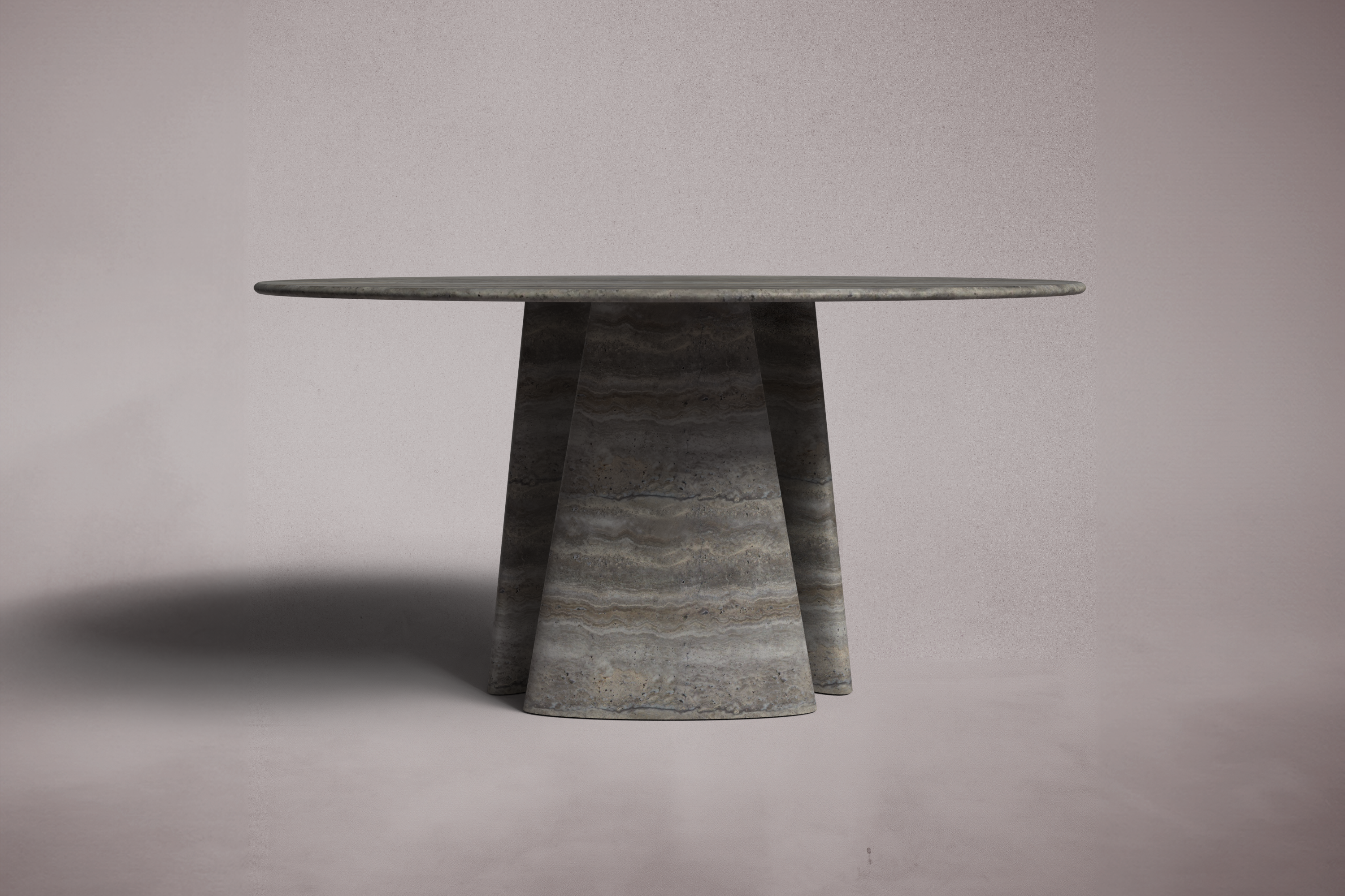 Guasha Silver Travertine Round Dining Table