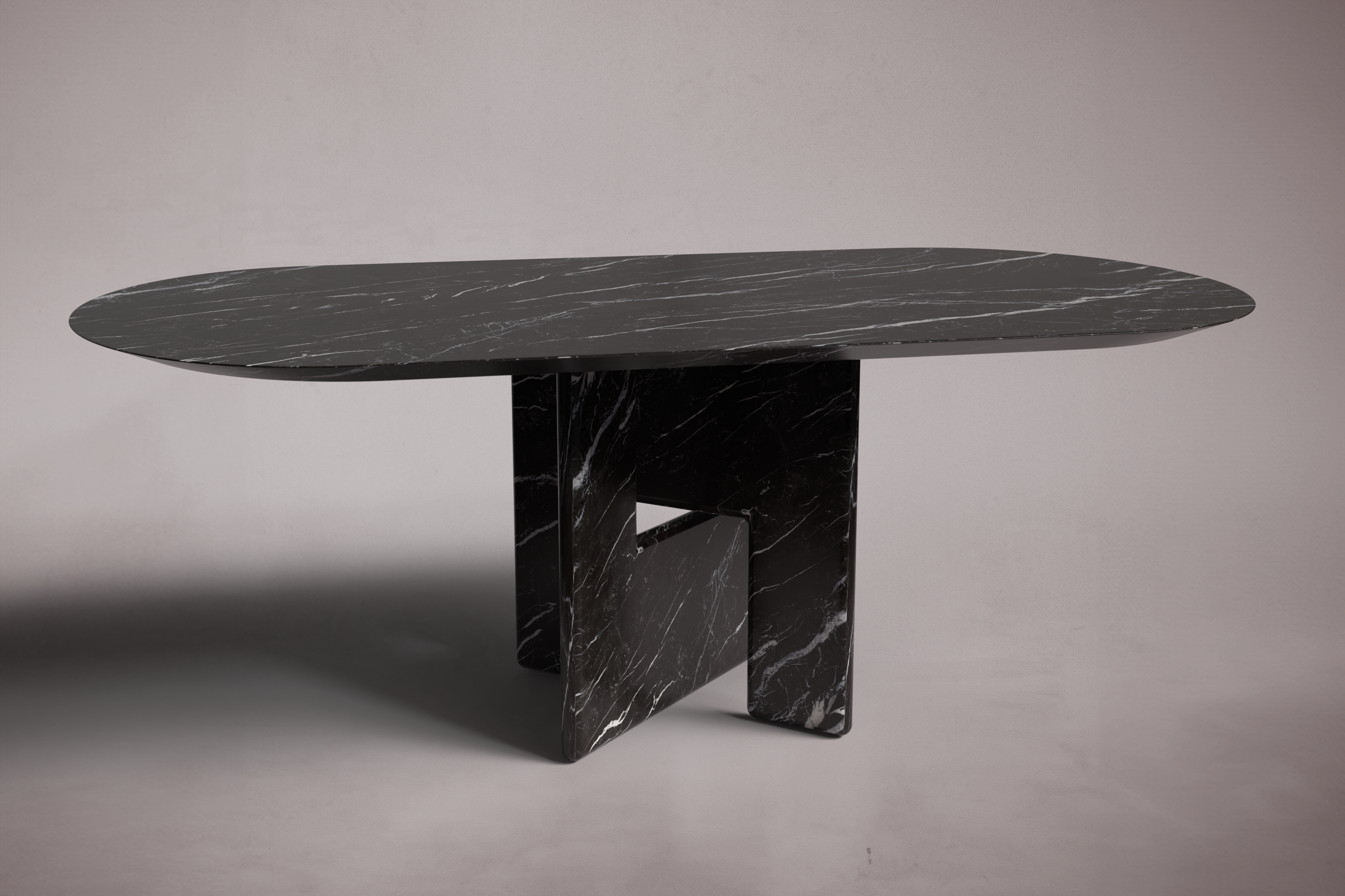Pang Red Marble Oval Dining Table
