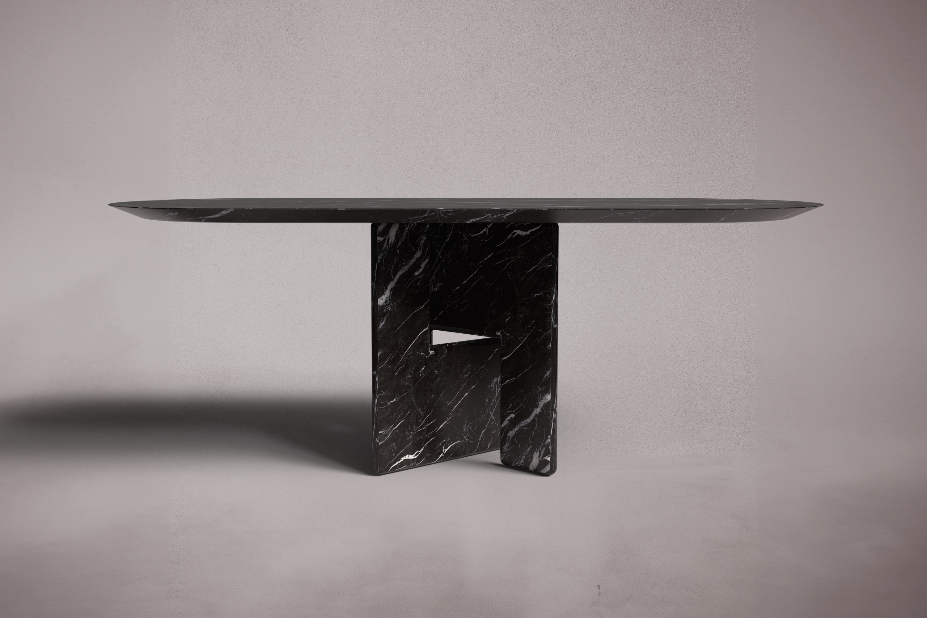 Pang Red Marble Oval Dining Table