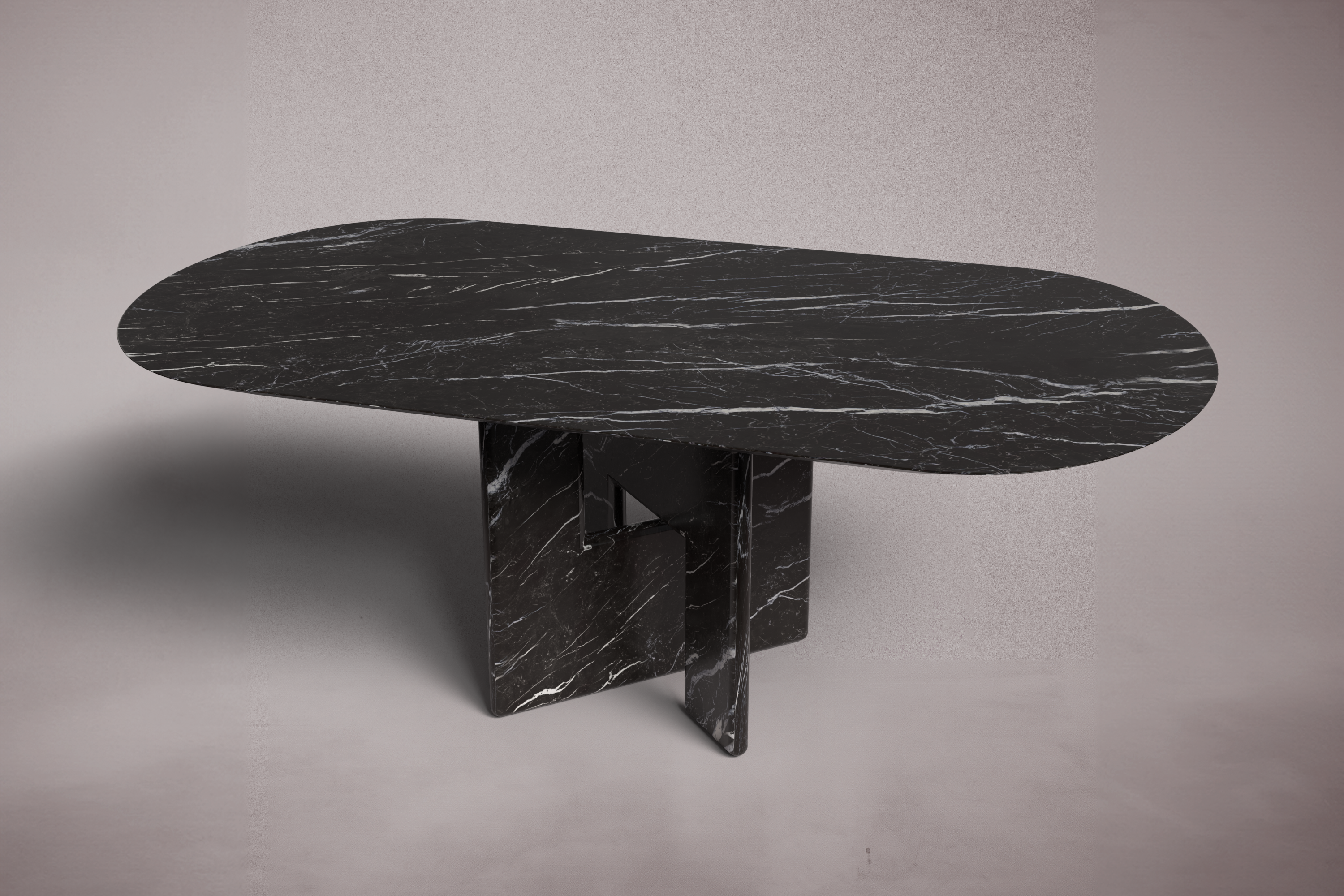 Pang Red Marble Oval Dining Table