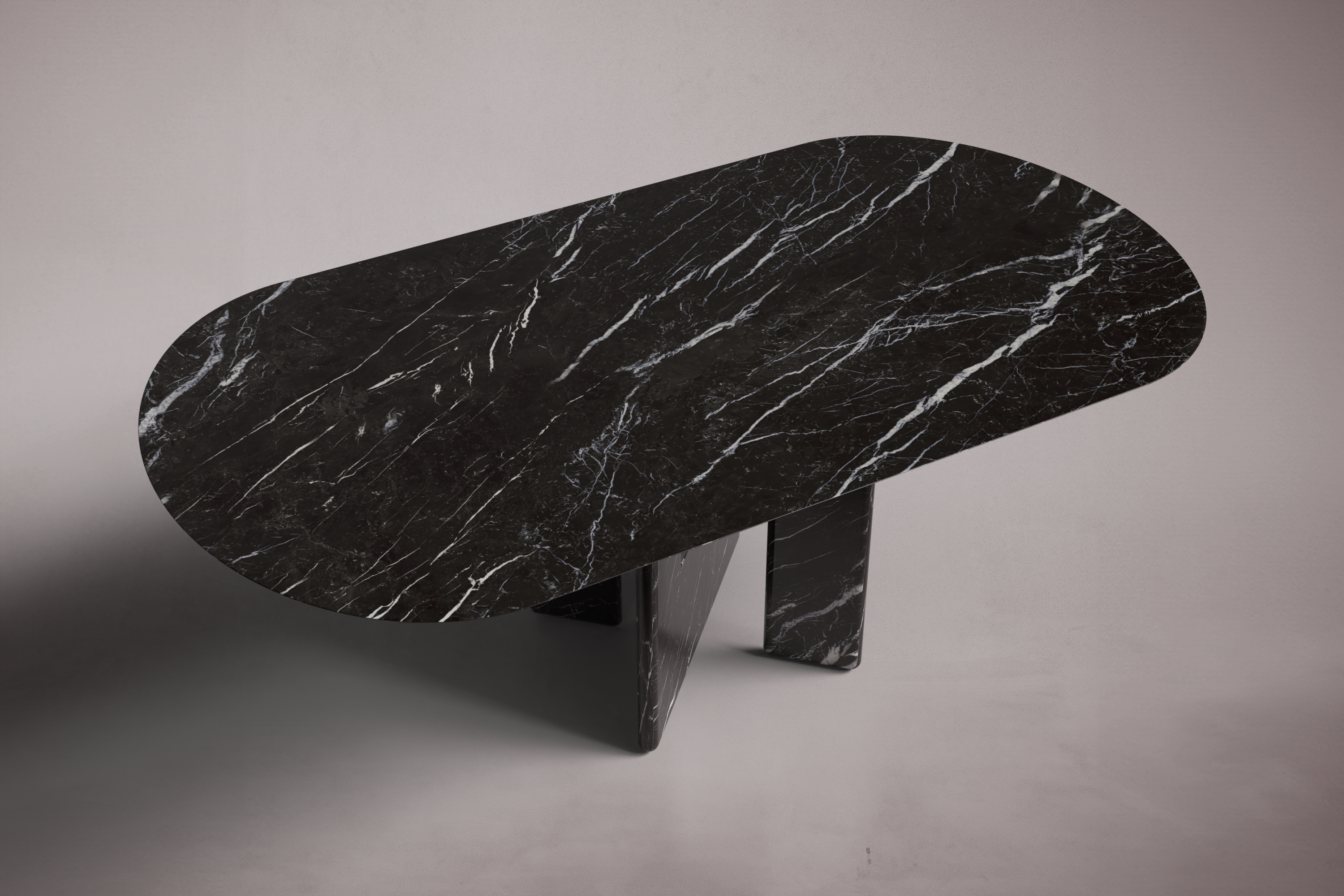 Pang Red Marble Oval Dining Table