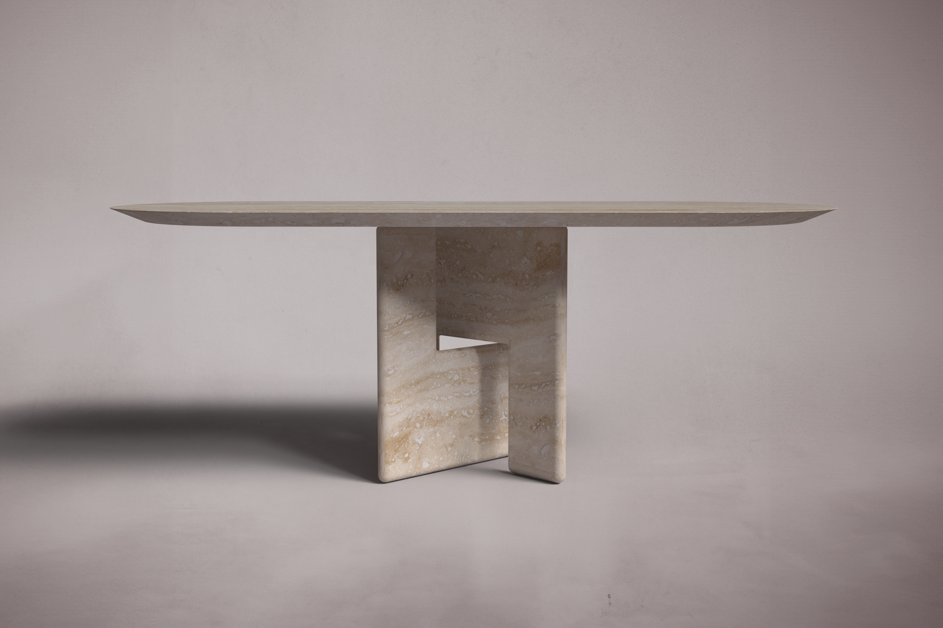 Pang Red Travertine Oval Dining Table