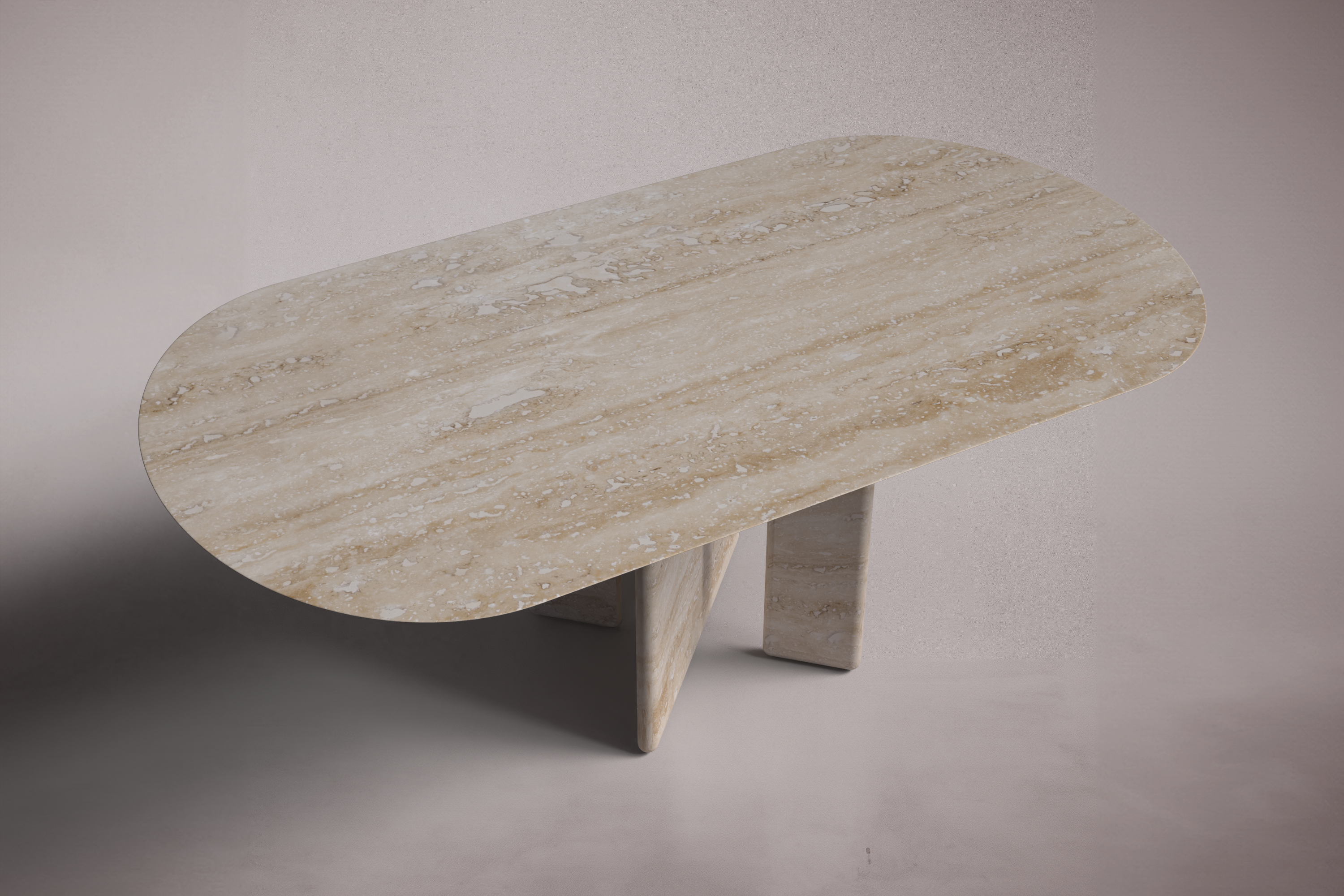 Pang Red Travertine Oval Dining Table