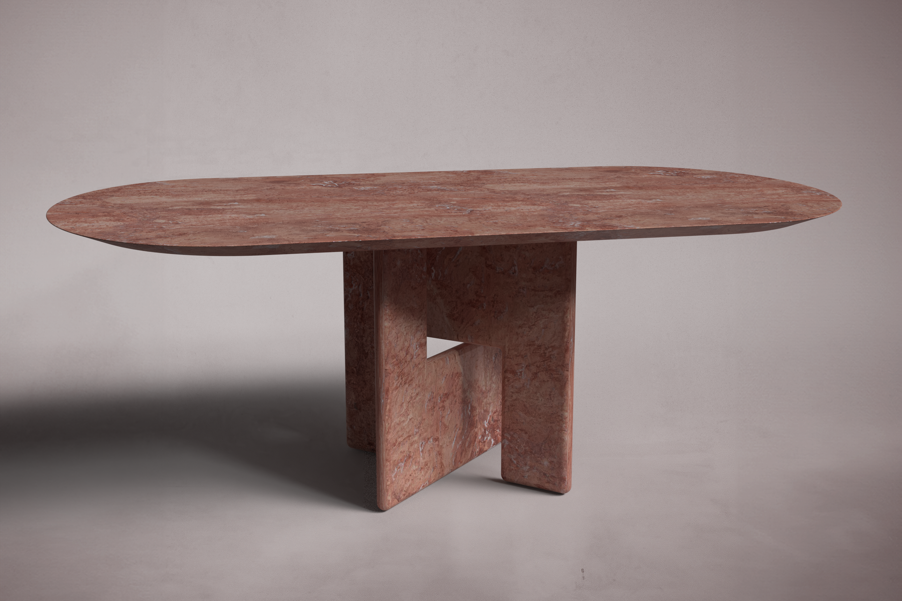Pang Red Travertine Oval Dining Table